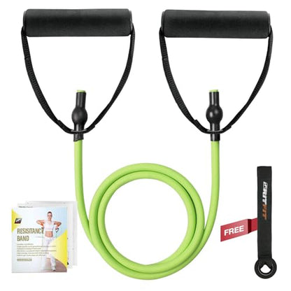 RitFit Single Resistance Exercise Band with Comfortable Handles - Ideal for Physical Therapy, Strength Training, Muscle Toning - Foam Padding Door Anchor and Starter Guide Included - size: 8-12lbs