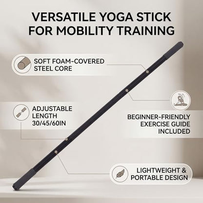Generic Yoga Stick Adjustable Steel Exercise Bar for Pilates Stretching Mobility, Beginner Friendly Workout Guide for Home Gym, Portable Yoga Bar, Material: Steel + Foam
