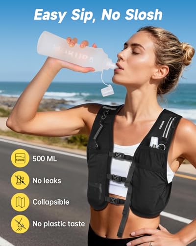 Running Vest for Women Men, Lightweight Hydration Vest with 500ML Soft Flask & Phone Holder, Reflective Running Backpack, Adjustable Run Pack Water Bottle, Runner Marathon Essentials