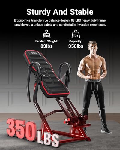Inversion Table for Back Pain Relief - Decompression Back Stretcher, 350LBS Capacity Strength Training Inversion Equipment, Decompression Table with Safe Belt & Comfortable Ankle Holders