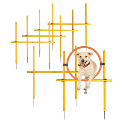 TNZMART 2.6 FT Dog Agility Obstacle Course Backyard Set with Wave Poles, Adjustable Hurdles and Jump Ring, Training Exercise Equipment for Dogs (Pack of 6 Yellow)