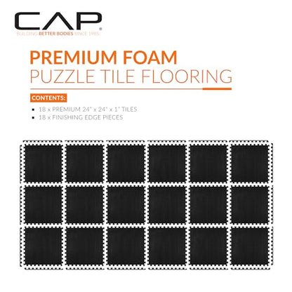 CAP 24-Inch EVA Interlocking Puzzle Mat, 1-Inch, Black T Pattern, 3-Pack