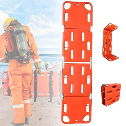 Foldable Spine Board Stretcher with Straps - Lightweight EMT Transfer Backboard for Patient Transport, Water Rescue & Hospital Use, 4-Fold Design for Easy Storage
