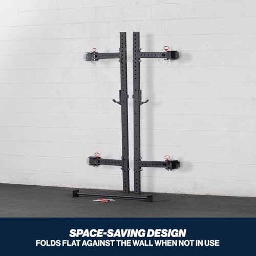 Titan Fitness T-3 Series Wall Mounted Folding Power Rack, 82" Height x 21" Depth, Compact Space-Saving Rack, 2x3 11-Gauge Steel Uprights, Includes J-Hooks & Pull-Up Bar