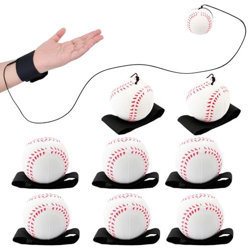 SAYAYA 4/8/16/32 Wrist Return Ball on a String 2.36 Inches Rebound Sport Balls with Elastic Strap Baseball Soccer Tennis Practice Party Favors, Wrist Exercise and Fun Play for Kids & Adults - color: Baseball, style: 8