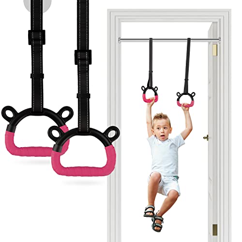 Kids Gymnastic Rings Pull up Rings for Chlidren Exercise,Indoor Gym Ring,Kids Gymnastics Rings with Adjustable Straps,Load Bearing 220lb(NO Bar) - color: Red