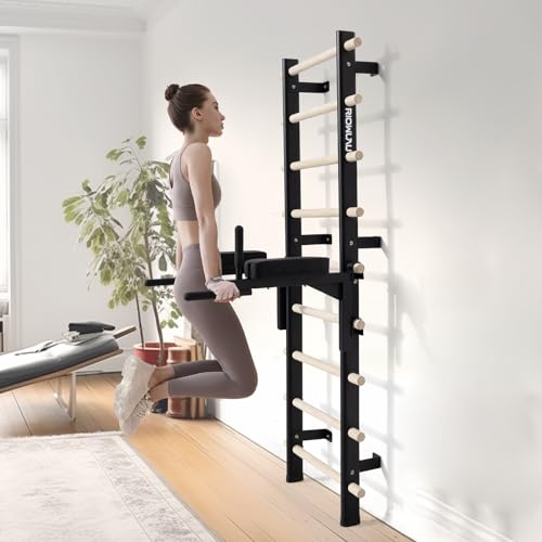 Swedish Ladder Dip Bar Attachment, Fits TS003A Ladder, Wood Stall Bar for School, Physical Therapy and Gymnastics, Multi-grip