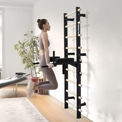 Swedish Ladder Dip Bar Attachment, Fits TS003A Ladder, Wood Stall Bar for School, Physical Therapy and Gymnastics, Multi-grip