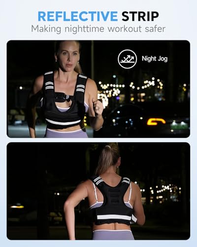 Adjustable Weighted Vest for Women Men, 6-12lb/12-20lb/20-32lb Comfort Fit - U-Shaped Ergonomic Weight Vest with 6 Removable Iron Sandbags, Large Front Mesh Pocket & Reflective Strips, Ideal for Running, Walking, Strength Training, HIIT, Cardio Workouts
