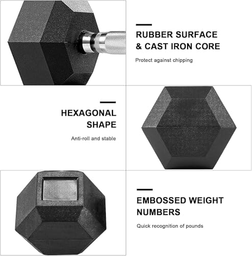 LIFERUN Dumbbells Rubber Coated Cast Iron Hex Black Dumbbell 30-85lb Free Weights Dumbbell Set of 2 - style: 80lbx2