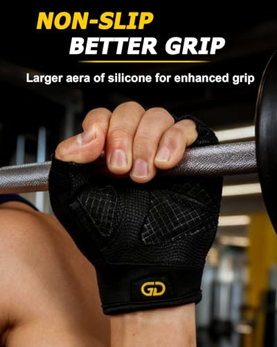Workout Gloves for Men & Women - Fingerless Padded Weight Lifting Gloves with Non-Slip Grip & Short Wrist Design, Gym Glove for Training, Exercise, Cycling, and Fitness - size: Large