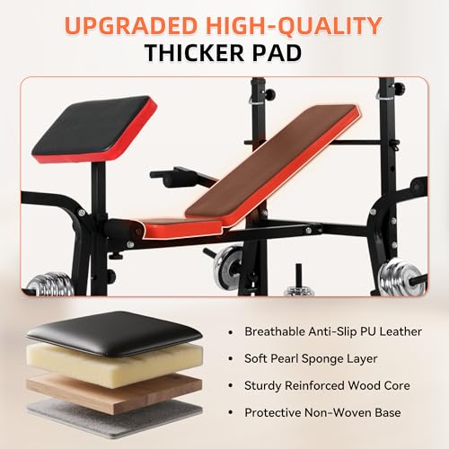 Weight Bench, Adjustable Weight Bench with Bench Press Rack, 550 LB Foldable Weight Lifting Bench with Leg Extension, Preacher Curl Pad & 5-Level Barbell Holder for Home Gym Strength Training