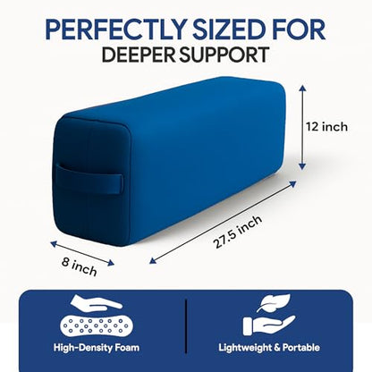 Rectangular Yoga Bolster Pillow for Meditation, Yoga & Back Support – Soft Meditation Cushion with Removable Hand Wash Cotton Cover & Carry Handle (Blue) - color: Blue