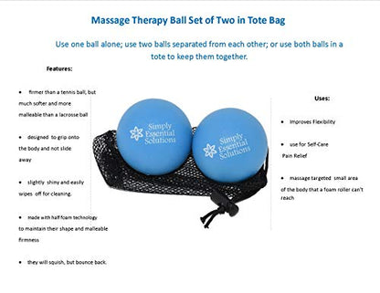 Deep Tissue Massage Therapy Balls: Set of Two with Mesh Bag for Self-Care Pain Relief, Myofacial Therapy, Physical Therapy, Deep Tissue Pressure. Yoga, Pilates Blue 63mm