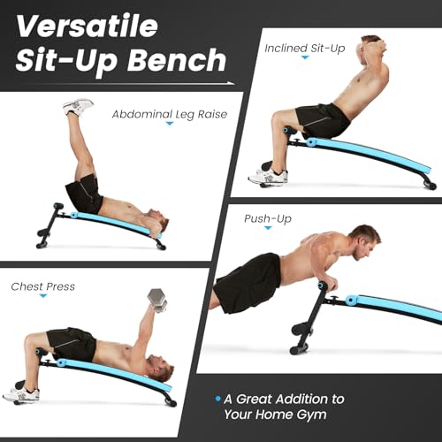 GYMAX Sit up Bench, Folding Adjustable Workout Bench for Ab Exercise, Curved Incline/Decline Slant Bench, Foldable Strength Training Weight Bench, Situps Abs Workout Equipment
