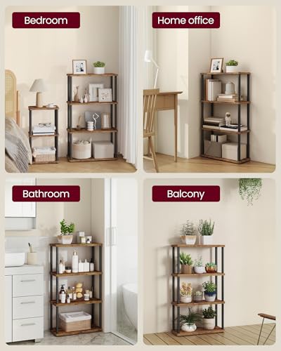 VASAGLE 4-Tier Shelf, Storage Shelves, Bookcase with Shelves, Living Room - color: Rustic Brown + Ink Black, size: 4 Tiers (23.6"W)