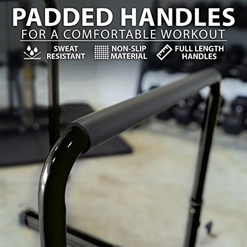 Synergee Dip Bar. Adjustable Dip Station from 30” – 39” for Dips, Inverted Pull Ups. Max capacity 400 lbs. Portable Dip Stand for Total Body Workout. Available in Yellow and Black.