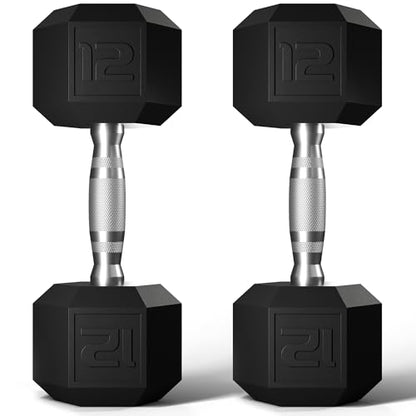 GRETERST Dumbbells Set Rubber Coated Hex Hand Weights Exercise & Fitness for Home Gym Workouts Strength Training Equipment, Black, 12LB