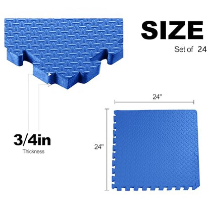 Elevon Puzzle Exercise Gym Flooring Mat, 3/4" Thick EVA Interlocking Foam 24 Tiles Workout Mat for Home Gym, 96 Sq Ft, Navy - color: Navy, style: 3/4"Th, 24 Tiles (96 Sq Ft)