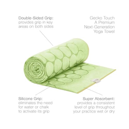 agoy Gecko Touch - Next-Gen Microfiber Yoga Towel - Double-Sided Silicone Non-Slip Grip – Ideal for Hot Yoga - Ultra Absorbent, Easy to Wash, Travel-Friendly - 30% Recycled Material - Free Wet Bag - color: Matcha Green