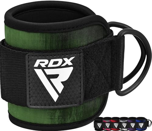 RDX Ankle Straps for Cable Machines – 7MM Neoprene Padded 10"x4" Adjustable Gym Cuffs with Dual D-Rings – Weight Attachments for Wrist Glutes Leg Kickbacks Hip Abduction Strength Workouts – Men Women - color: Army Green, size: Single 1 Piece