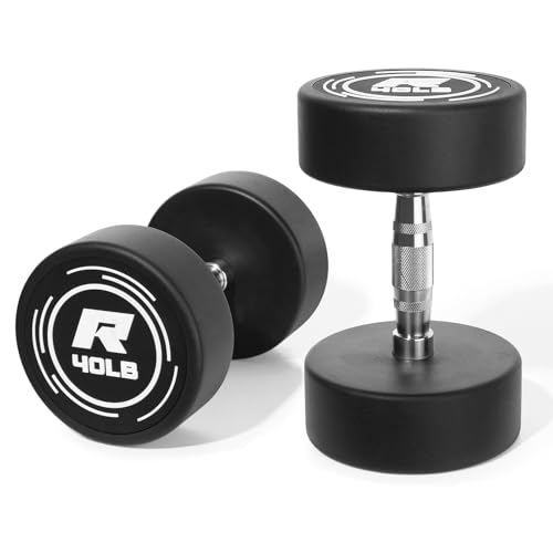 RitFit 5-250 LBS PVC Encased Round Dumbbell sets with Knurled Handle and Optional Rack, Strength Training Equipment for Home Gym - style: 40LB×2