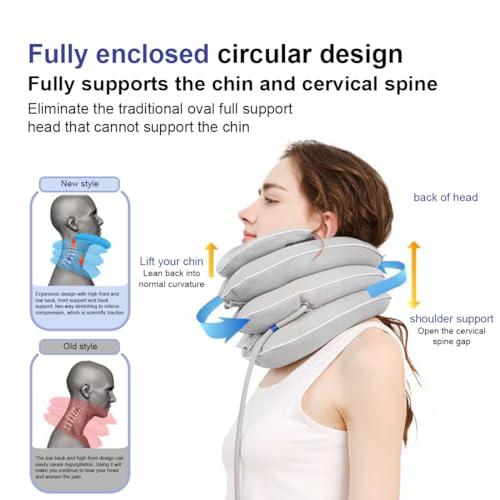 Neck Stretcher with Neck Brace,Cervical Traction Neck Device,Neck Relief Tool,Adjustable Inflatable Cervical Brace,Home Use Neck Decompression New Technology Breathable Fabric Washable&Colorfast(Gray) - color: Gray