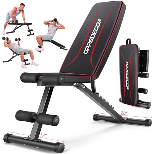 OPPSDECOR Weight Bench for Home Gym, 660LBS Capacity Full Body Workout Bench, 30in Extended Backrest for Bench Press, 8 Adjustable Incline Flat Decline Strength Training, Fast Fold to Save Space