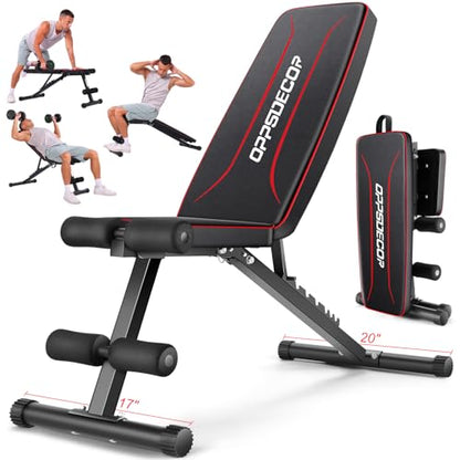 OPPSDECOR Weight Bench for Home Gym, 660LBS Capacity Full Body Workout Bench, 30in Extended Backrest for Bench Press, 8 Adjustable Incline Flat Decline Strength Training, Fast Fold to Save Space
