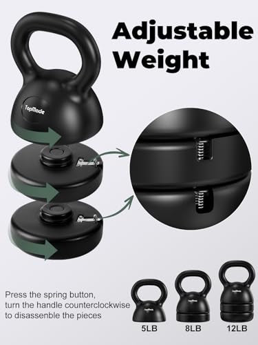 TopMade Adjustable Kettlebell Weights Set Cast Iron Exercise Fitness Kettle Ball Grip 5, 8, 9,12lb Free Weight Men Women Kettlebells for Home Gym Workout Ballistic, Core,Strength Training