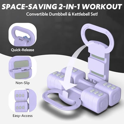 Adjustable Dumbbell Set of 2, 4 in 1 Free Weights Dumbbells Set for Women with Fast Adjustment, Each 2lb 3lb 4lb 5lb Hand Weights Set for Home Gym & Outdoor Exercise Training