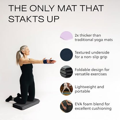 Stakt Foldable Yoga Mat Pro, 2 in 1 with Premium Textured Grip, Non Slip, Folding Exercise and Fitness Mat for Pilates, Strength Training, and High Impact Workouts - color: Black