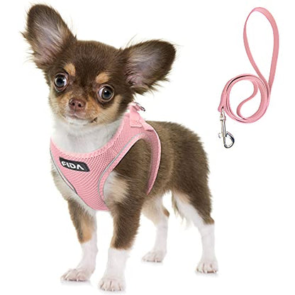 Fida Comfy Dog Harness with Leash, Soft Puppy Vest Escape Proof, Breathable Lightweight Soft Mesh, Adjustable Reflective Step-in Harness for Extra-Small Dogs (XS, Pink) - color: Pink, size: XS (Neck:12.2"-13"; Girth:14.2"-16.1")