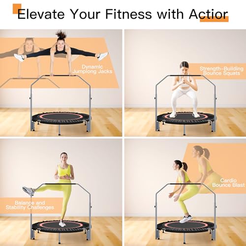 ALTLER 40"/48" Foldable Mini Fitness Rebounder with Adjustable Foam Handle, Max Load 330/440 lbs, Indoor Cardio Exercise Rebounder for Adults - size: 48 IN