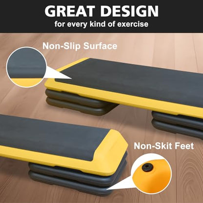 43''Inch Adjustable Aerobic Exercise Step Platform with 4 Stackable Risers - Home Gym Fitness Stepper for Cardio, Strength Training