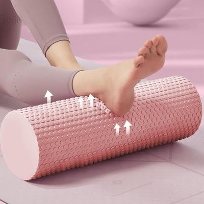 Foam Yoga Column - Solid Massage Roller - Foam Rollers for Muscle Massage for Barre and Fitness - Slimming and Muscle Recovery Tool - for Home, Gym, and Travel (Pink)