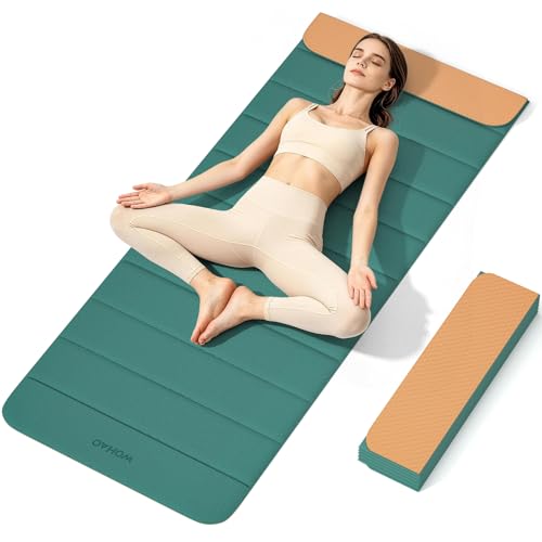 12-Fold POE Yoga Mat 75x26x0.4 Inches – Non-Slip, Compact & Workout-Friendly for Yoga, Pilates, Strength Training & Meditation - color: Green+Orange