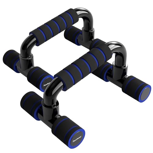 READAEER Push Up Bars Gym Exercise Equipment Fitness 1 Pair Pushup Handles with Cushioned Foam Grip and Non-Slip Sturdy Structure Push Up Bars for Men & Women - color: Blue