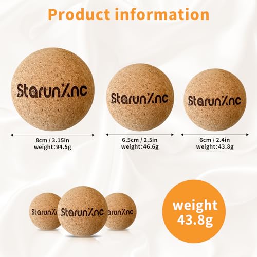 Cork Massage Ball Set (3-Pack) for Full-Body Massage – Lightweight and Portable, Designed for Trigger Point Therapy, Plantar Fasciitis Relief, and Muscle Recovery (3)