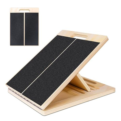 Professional Adjustable Wooden Slant Board for Calf Stretching, Portable 5-Stretch Board for Knees, Non-Slip Foot Incline Board Physical Therapy Equipment Calf Stretch, Extra Side Handle for Carry