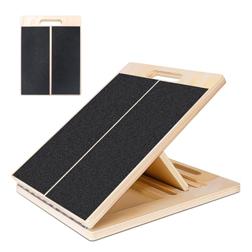 Professional Adjustable Wooden Slant Board for Calf Stretching, Portable 5-Stretch Board for Knees, Non-Slip Foot Incline Board Physical Therapy Equipment Calf Stretch, Extra Side Handle for Carry