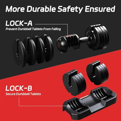 ALTLER Adjustable Dumbbell Set, 25/52LB Pair with Tray for Workout Strength Training Fitness, Adjustable Weight Dial Dumbbell with Anti-Slip Handle and Weight Plate for Home Exercise - size: 52LBS PAIR