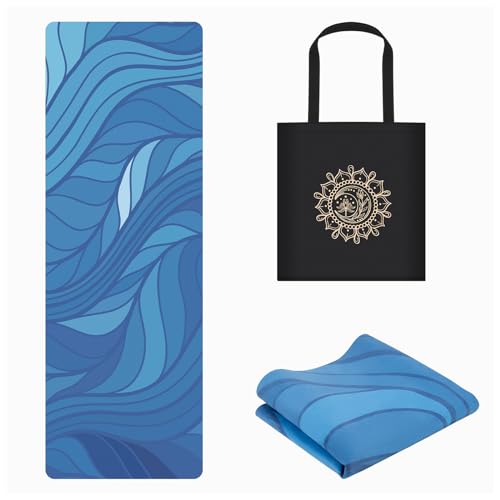 Foldable Yoga Mat, Non-slip Suede Fitness Mat With Carry Bag for Hot Yoga, Exercise, Pilates, 1.5mm Thick Lightweight Exercise Yoga Mat for Women