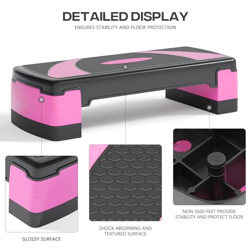 31" Aerobic Exercise Step Platform, Step Up Exercise Platform with 4" 6" 8" Adjustable Risers, Stair Stepper Workout Stepper for Home Gym Strength Training Fitness Equipment