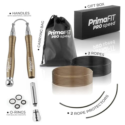 Jump Rope Pro Speed Skipping Rope Adjustable Adult Jumping Rope Weighted Aluminium Handles for Double Dutch Boxing Workout Crossfit Exercise Fitness Spare Cable Weights Protectors Carry Bag - color: Bronze