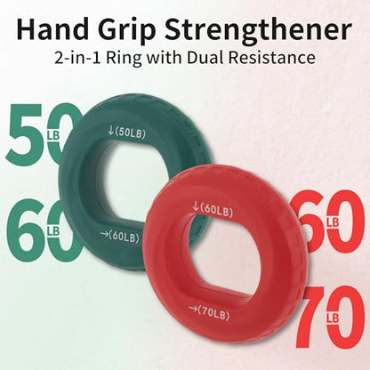 Hand Grip Strengthener, Adjustable Strength Grip, Silicone Grip Circle, for Men Adult, 2 Pcs - color: Green & Red(50/60LB,60/70LB)
