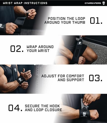 Gymreapers Weightlifting Wrist Wraps (IPF Approved) Professional Quality Wrist Support with Heavy Duty Thumb Loop - Best Wrap for Powerlifting Competition, Strength Training, Bodybuilding - color: Black/Black