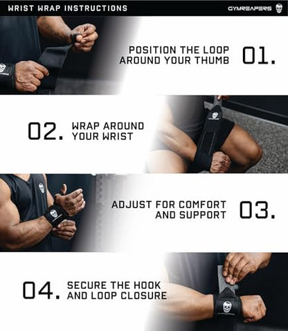 Gymreapers Weightlifting Wrist Wraps (IPF Approved) Professional Quality Wrist Support with Heavy Duty Thumb Loop - Best Wrap for Powerlifting Competition, Strength Training, Bodybuilding - color: Black/Black