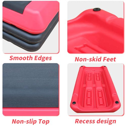 Exercise Aerobic Step Platform,Adjustable Height Fitness Stepper Stackable Risers, Aerobics Stepper Workout Stepper for Gym Home Cardio Strength & Training - color: Red-4 Risers