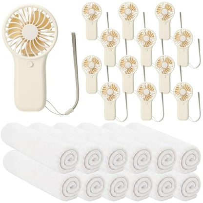 24 Pcs Summer Sets Includes 40"x12" Cooling Towels and Mini Handheld Fan Bulk, Workout Towel Sweat Towels for Hot Weather Gym, Portable Small Fan for Summer Team Travel Gifts (White)